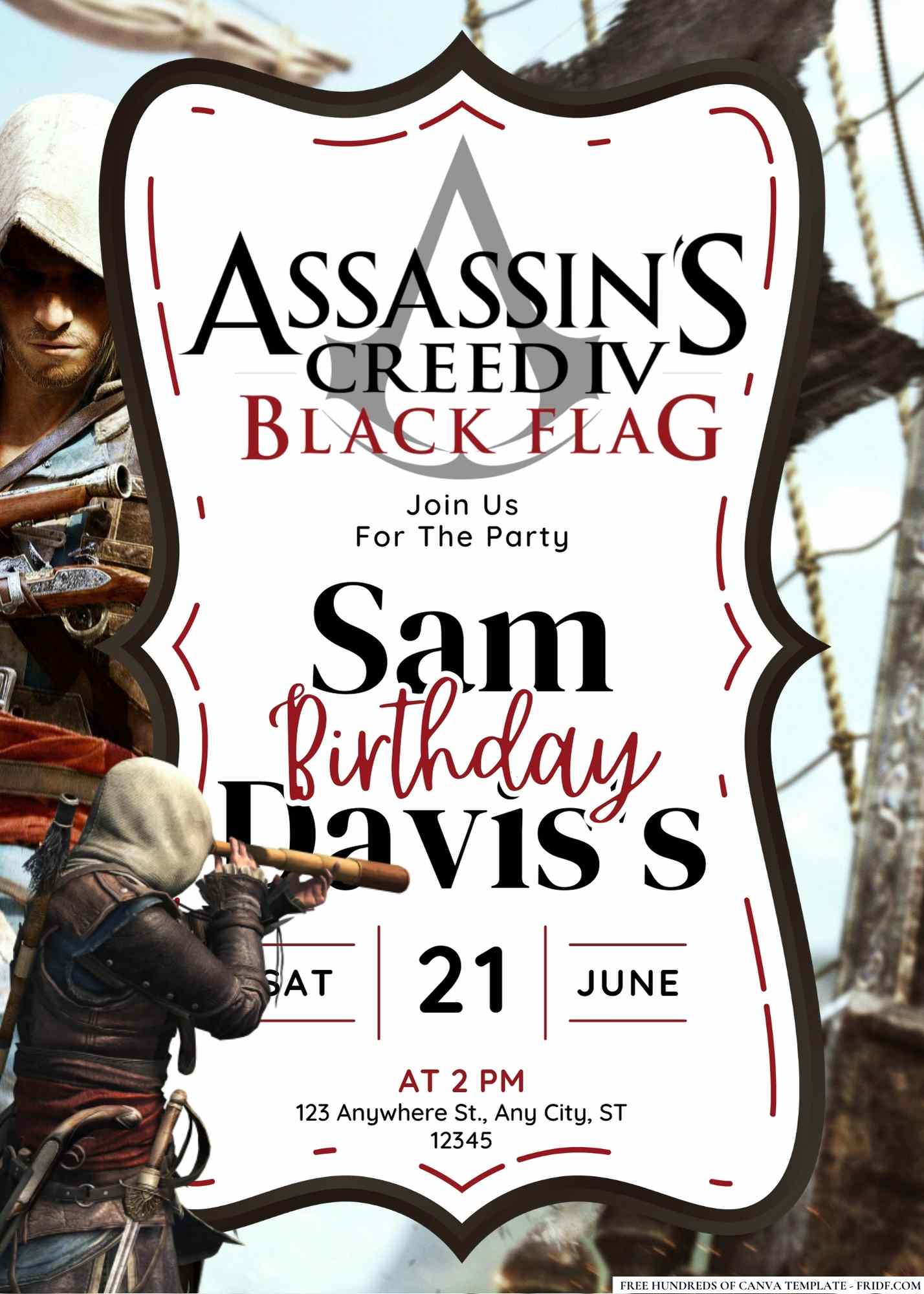 FREE Editable Assassin’s Creed IV Black Flag Birthday Invitation