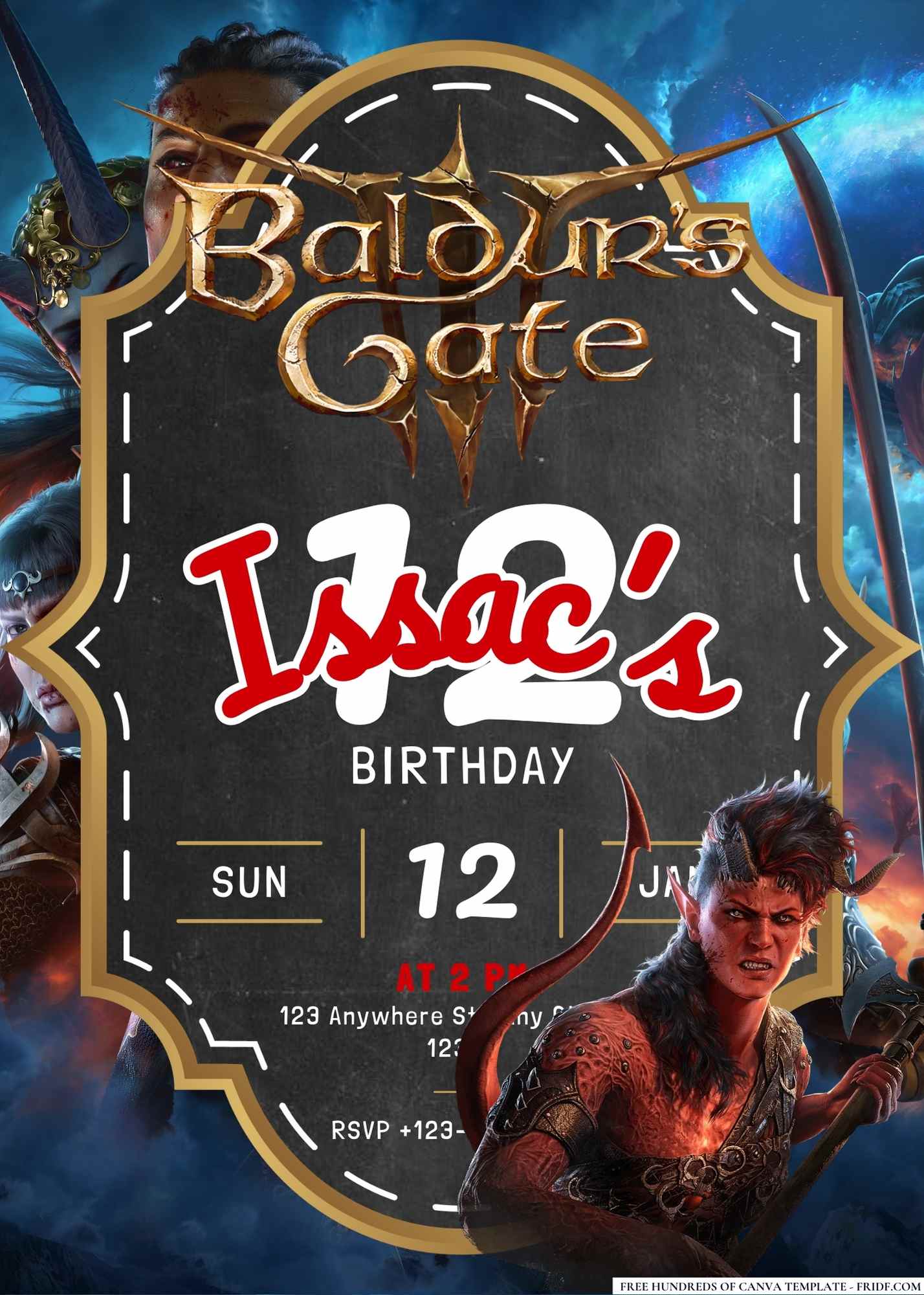 FREE Editable Baldur's Gate III Birthday Invitation