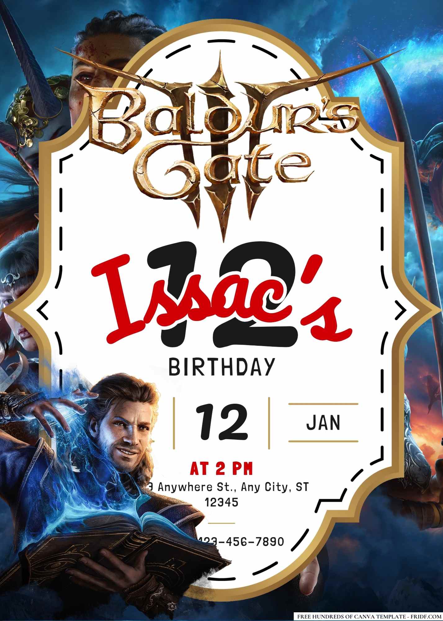 FREE Editable Baldur's Gate III Birthday Invitation