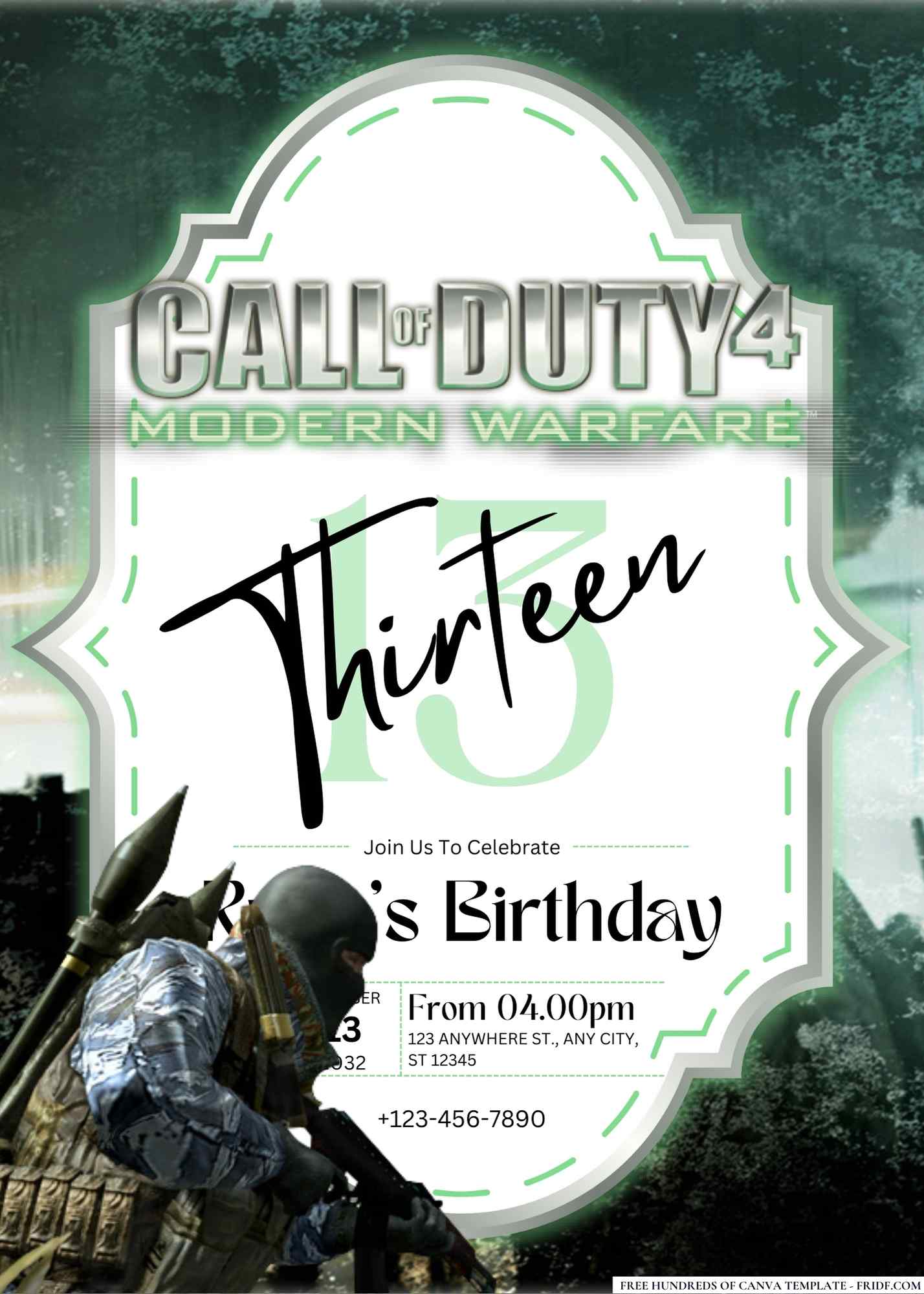 FREE Editable Call of Duty 4: Modern Warfare Birthday Invitation