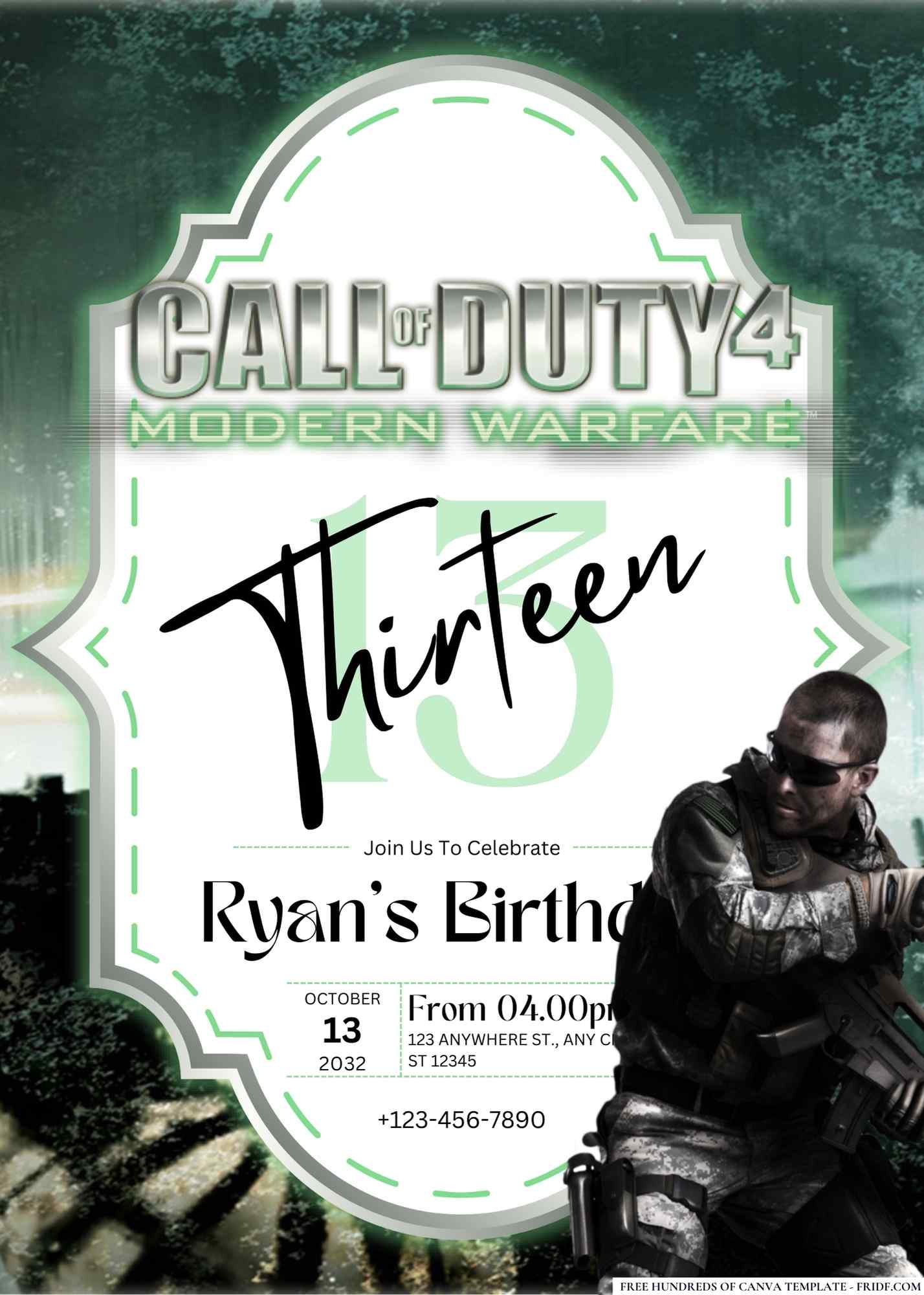 FREE Editable Call of Duty 4: Modern Warfare Birthday Invitation