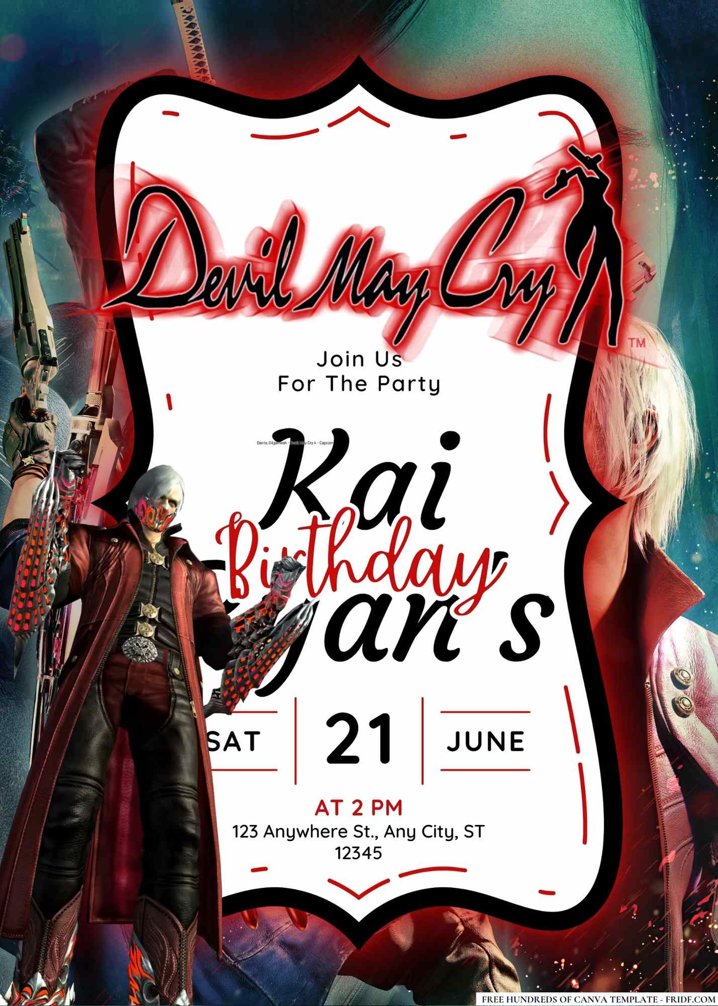 FREE Editable Devil May Cry Birthday Invitation