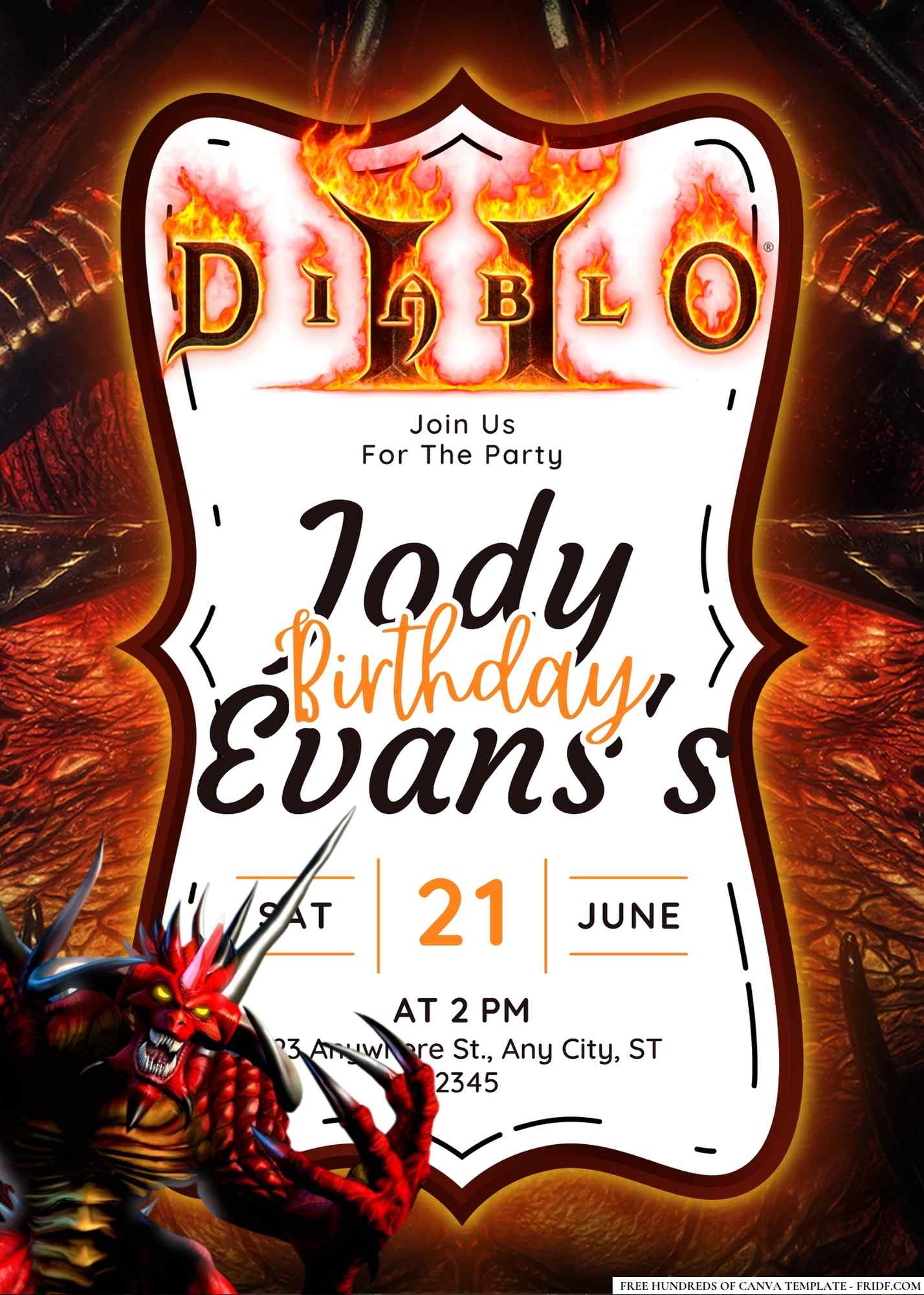 FREE Editable Diablo II Birthday Invitation