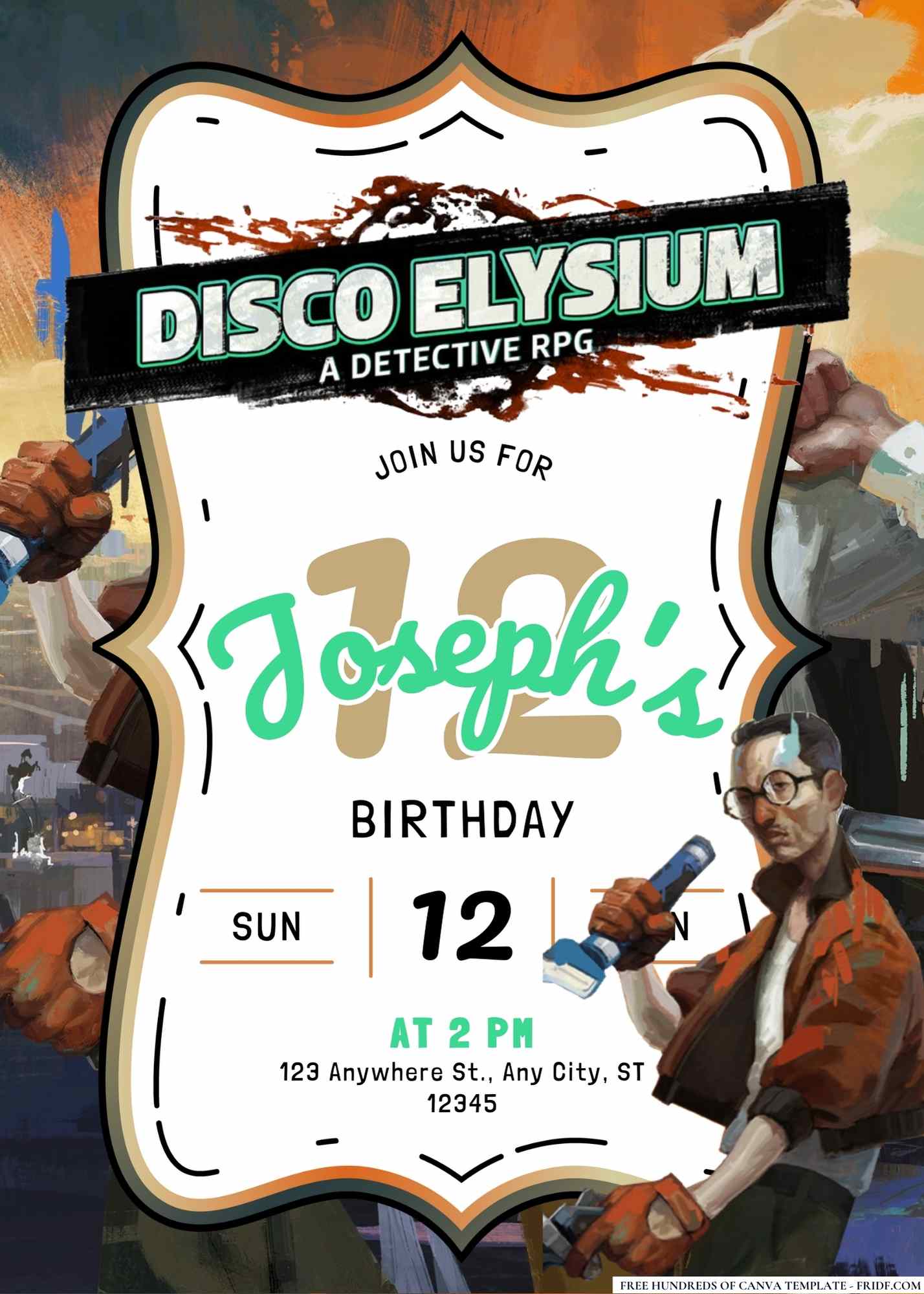 FREE Editable Disco Elysium Birthday Invitation