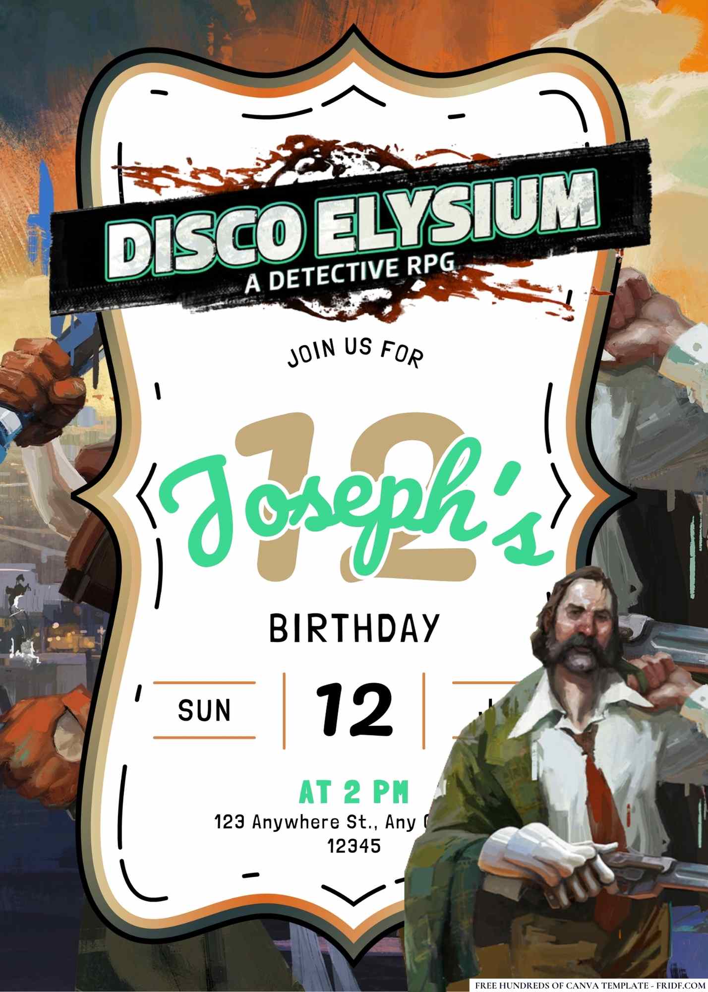 FREE Editable Disco Elysium Birthday Invitation