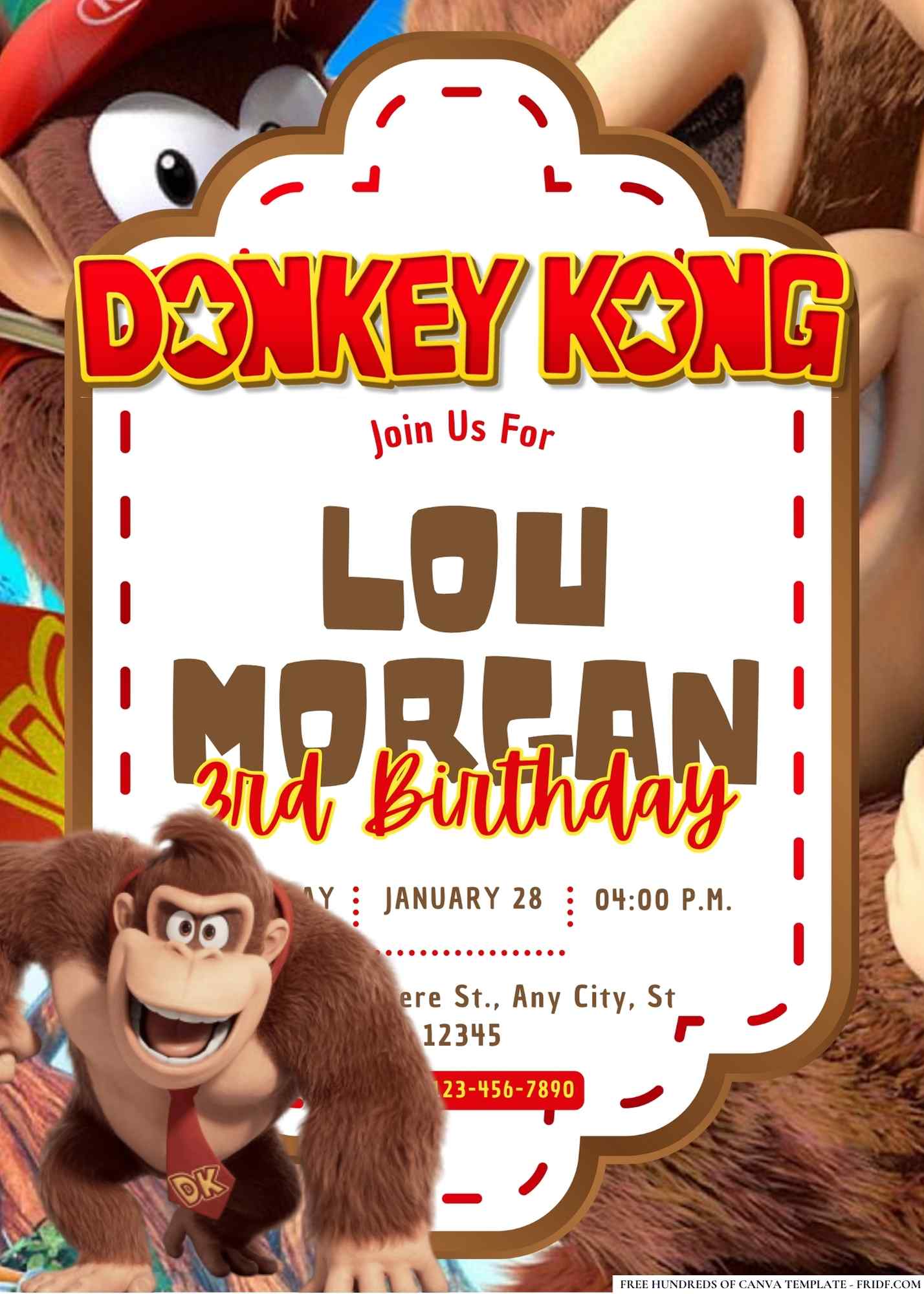 FREE Editable Donkey Kong Birthday Invitation