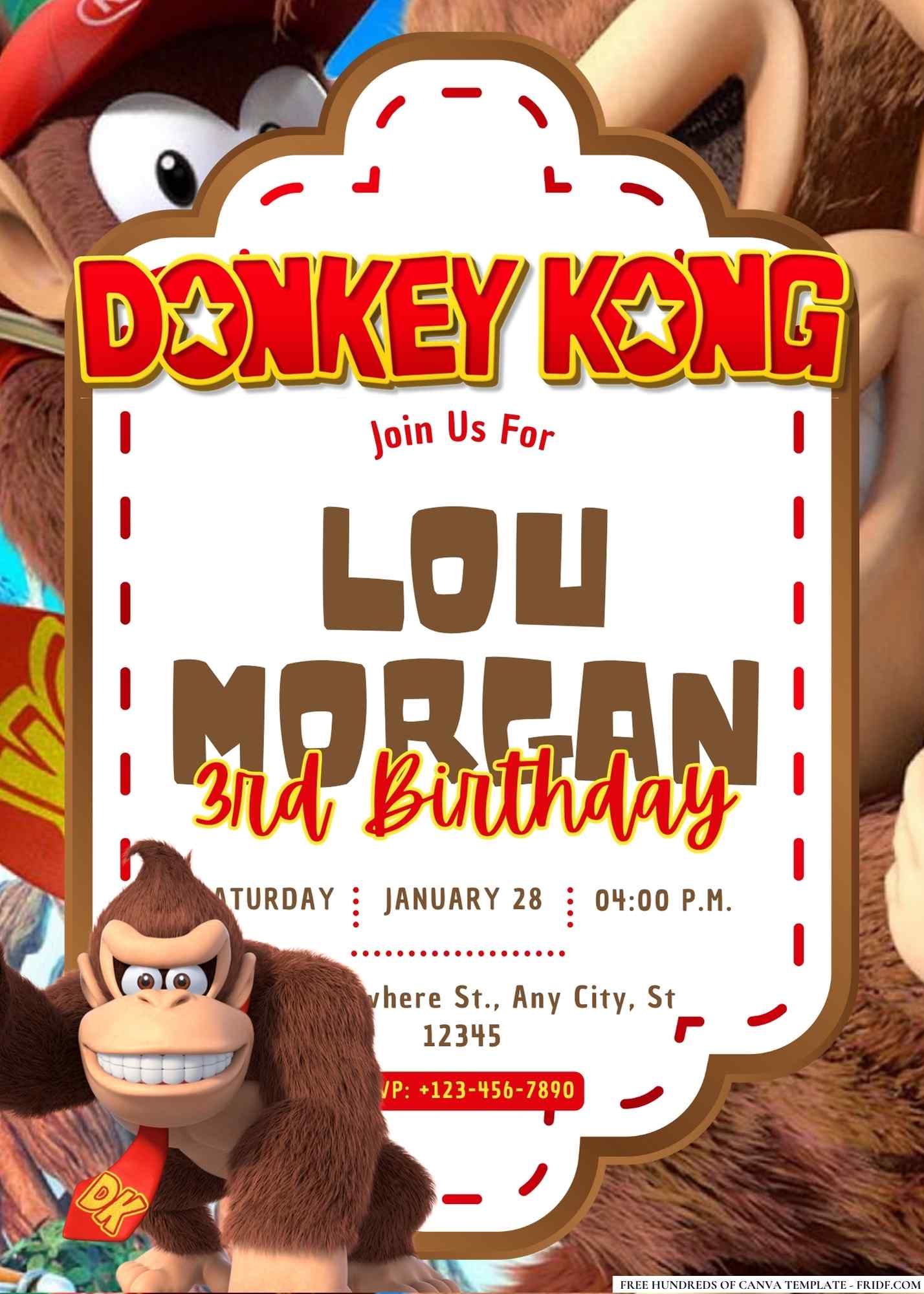 FREE Editable Donkey Kong Birthday Invitation