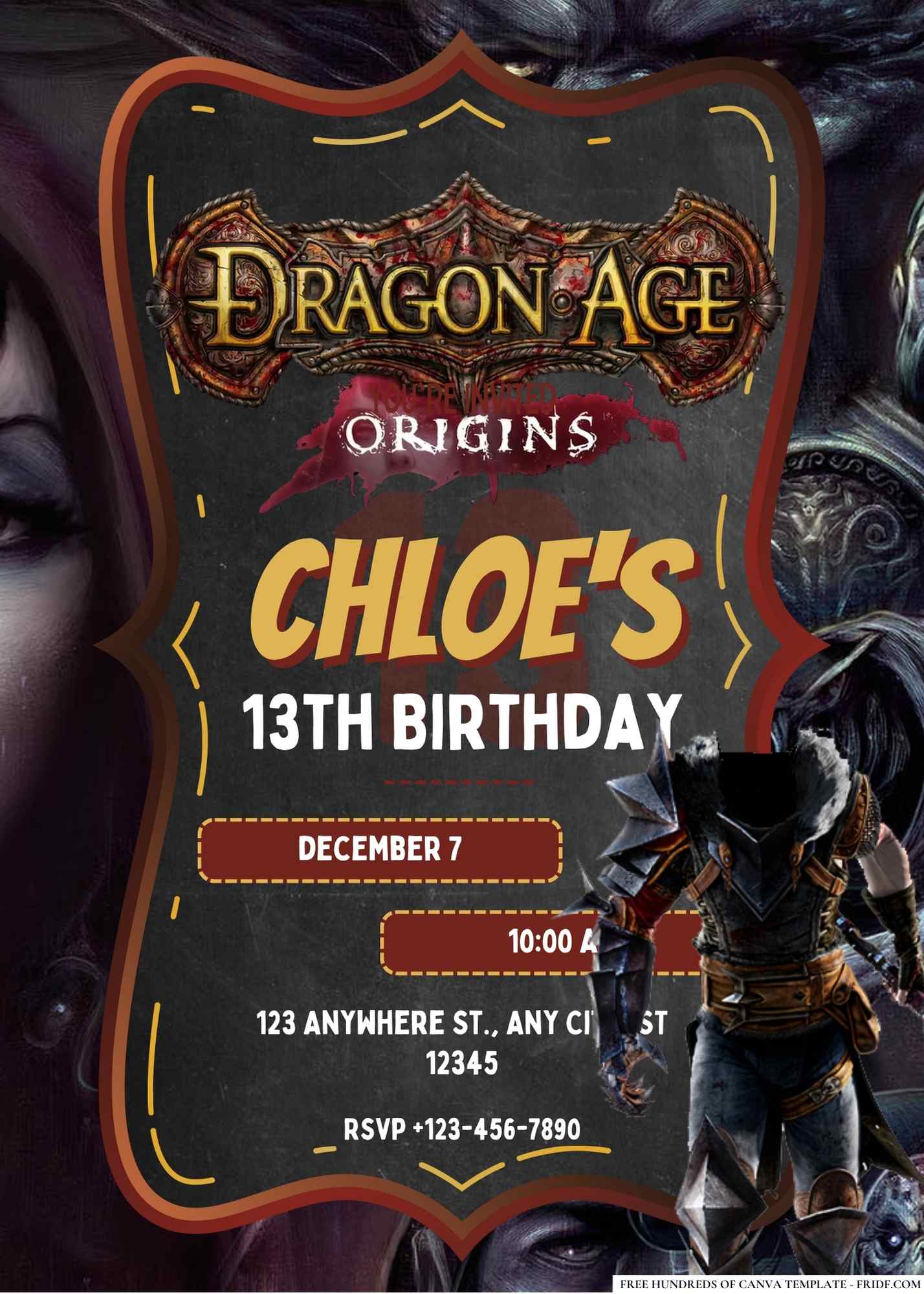 FREE Editable Dragon Age Origins Birthday Invitation 