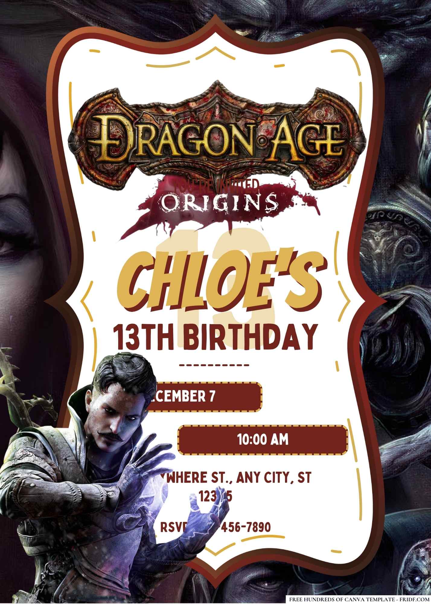 FREE Editable Dragon Age Origins Birthday Invitation 