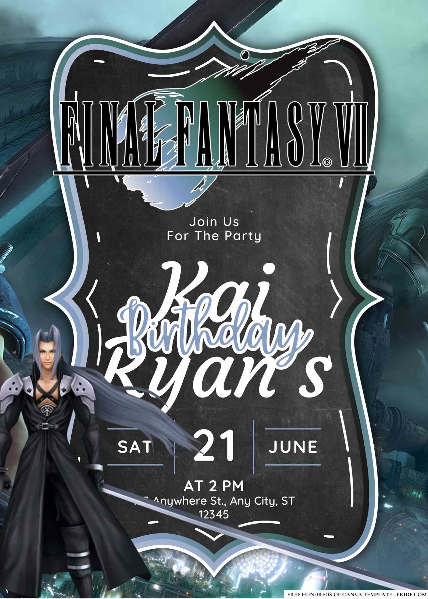 FREE Editable Final Fantasy VII Birthday Invitation
