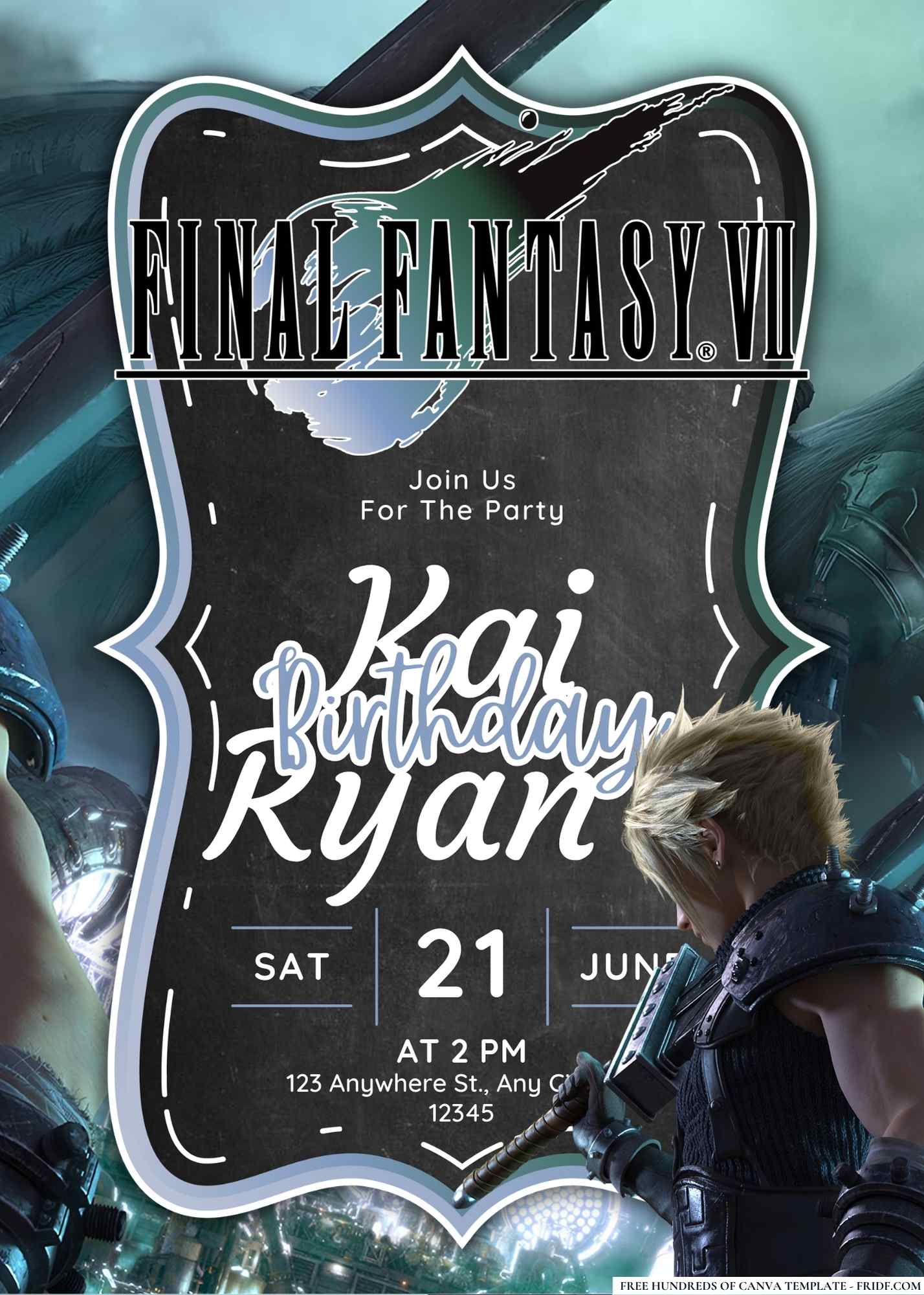 FREE Editable Final Fantasy VII Birthday Invitation