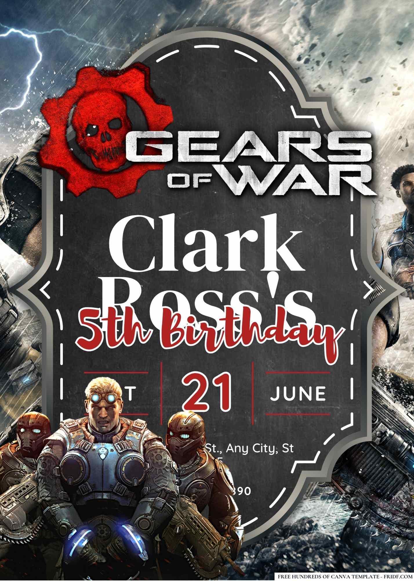 FREE Editable Gears of War Birthday Invitation 