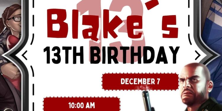 FREE Editable Grand Theft Auto IV Birthday Invitation