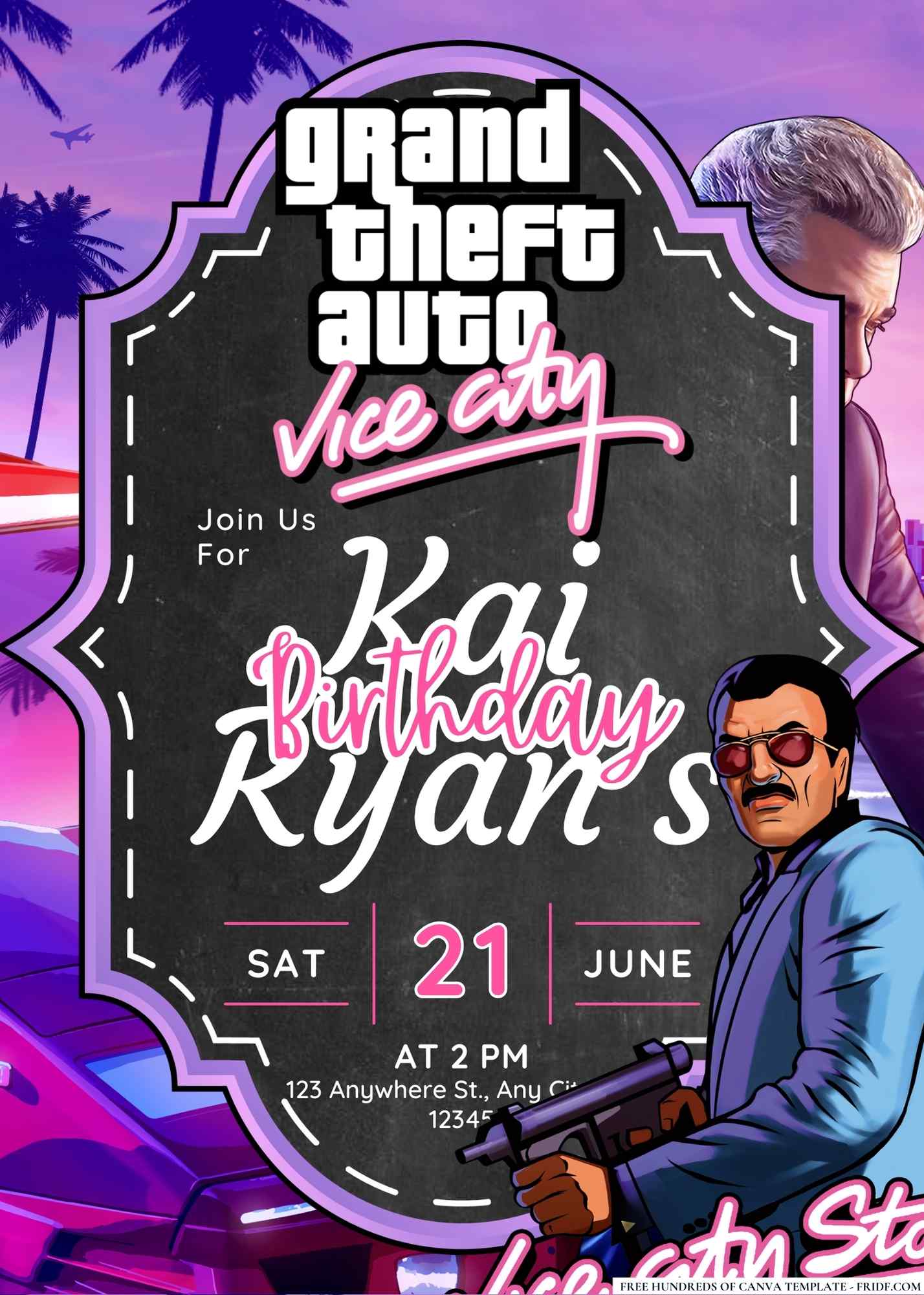 FREE Editable GTA: Vice City Birthday Invitation