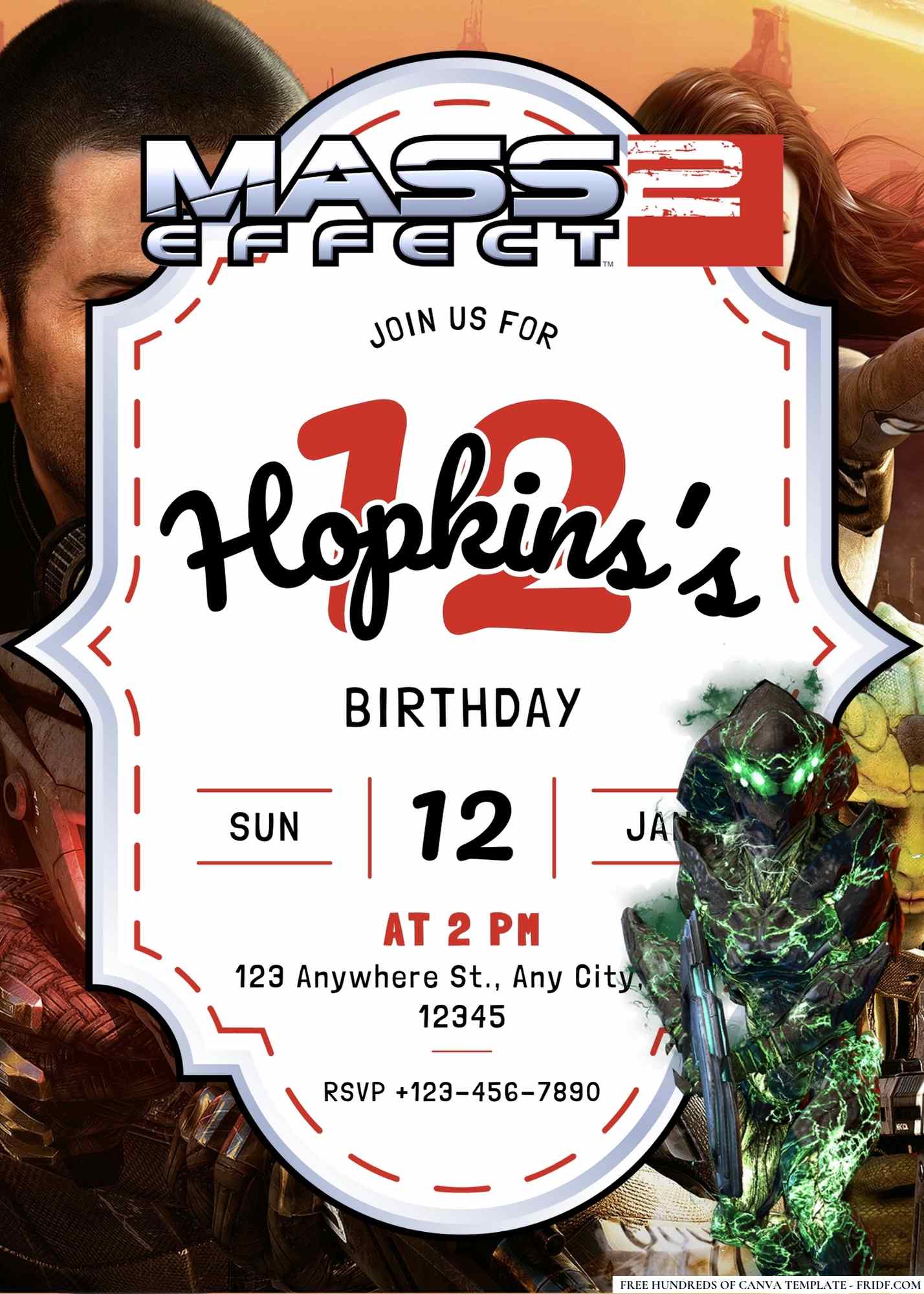 FREE Editable Mass Effect 2 Birthday Invitation