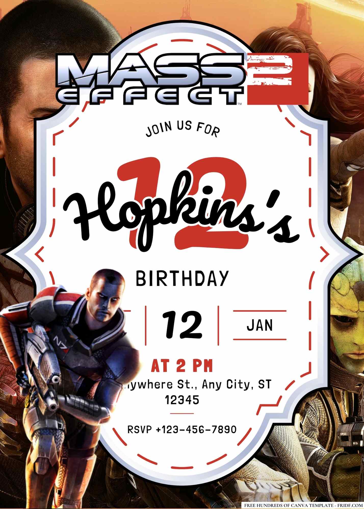 FREE Editable Mass Effect 2 Birthday Invitation