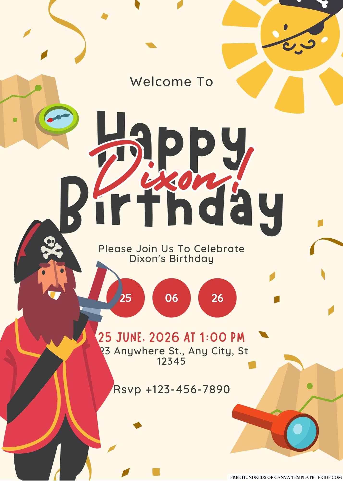 Pirates and Treasure Hunt Birthday Invitation