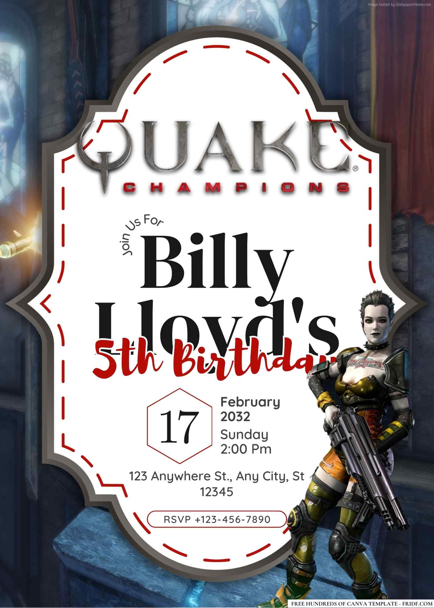 FREE Editable Quake Champions Birthday Invitation