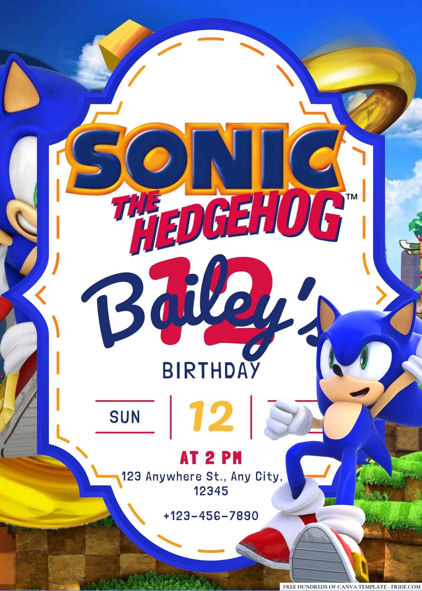FREE Editable Sonic The Hedgehog Birthday Invitation
