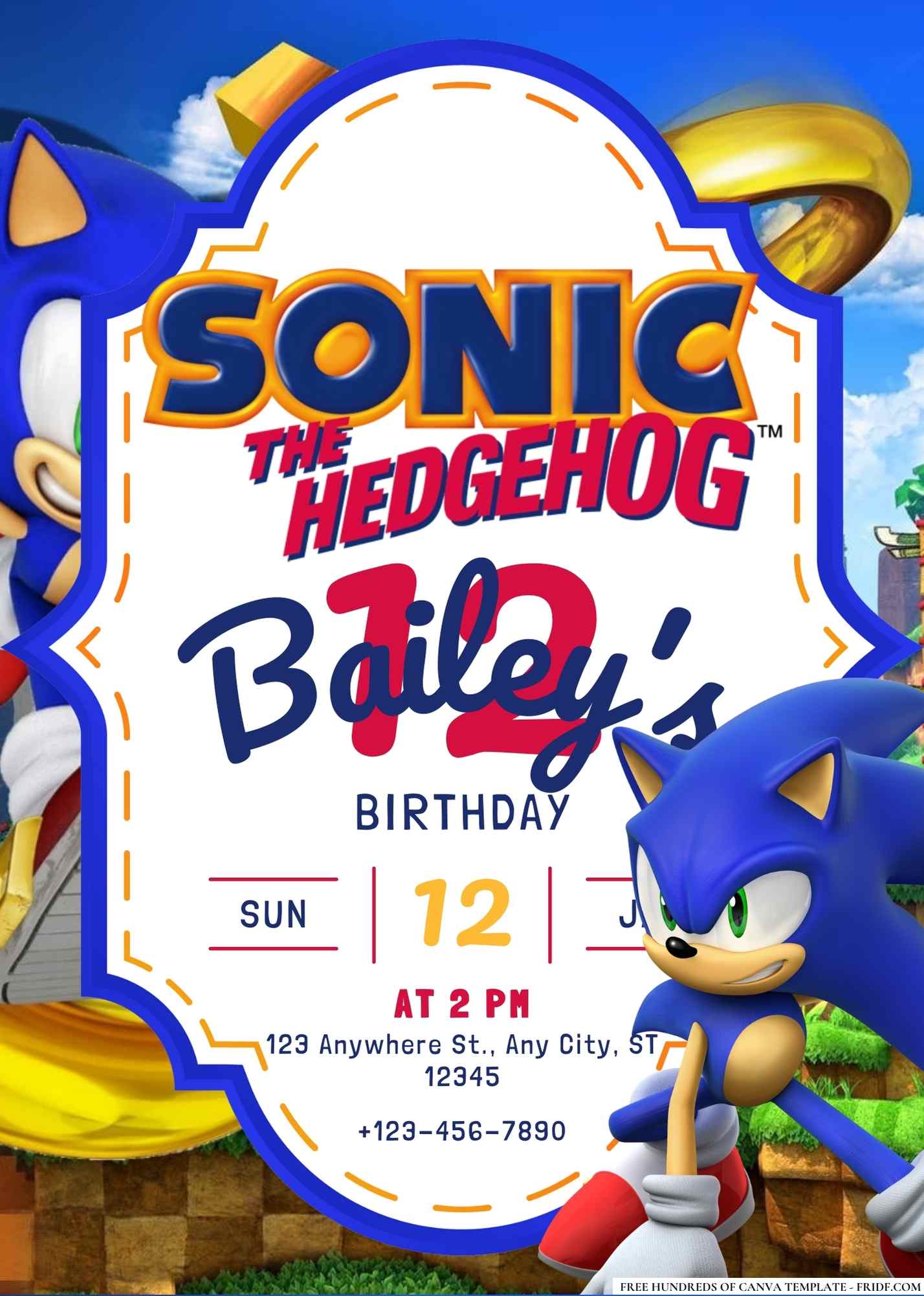 FREE Editable Sonic The Hedgehog Birthday Invitation