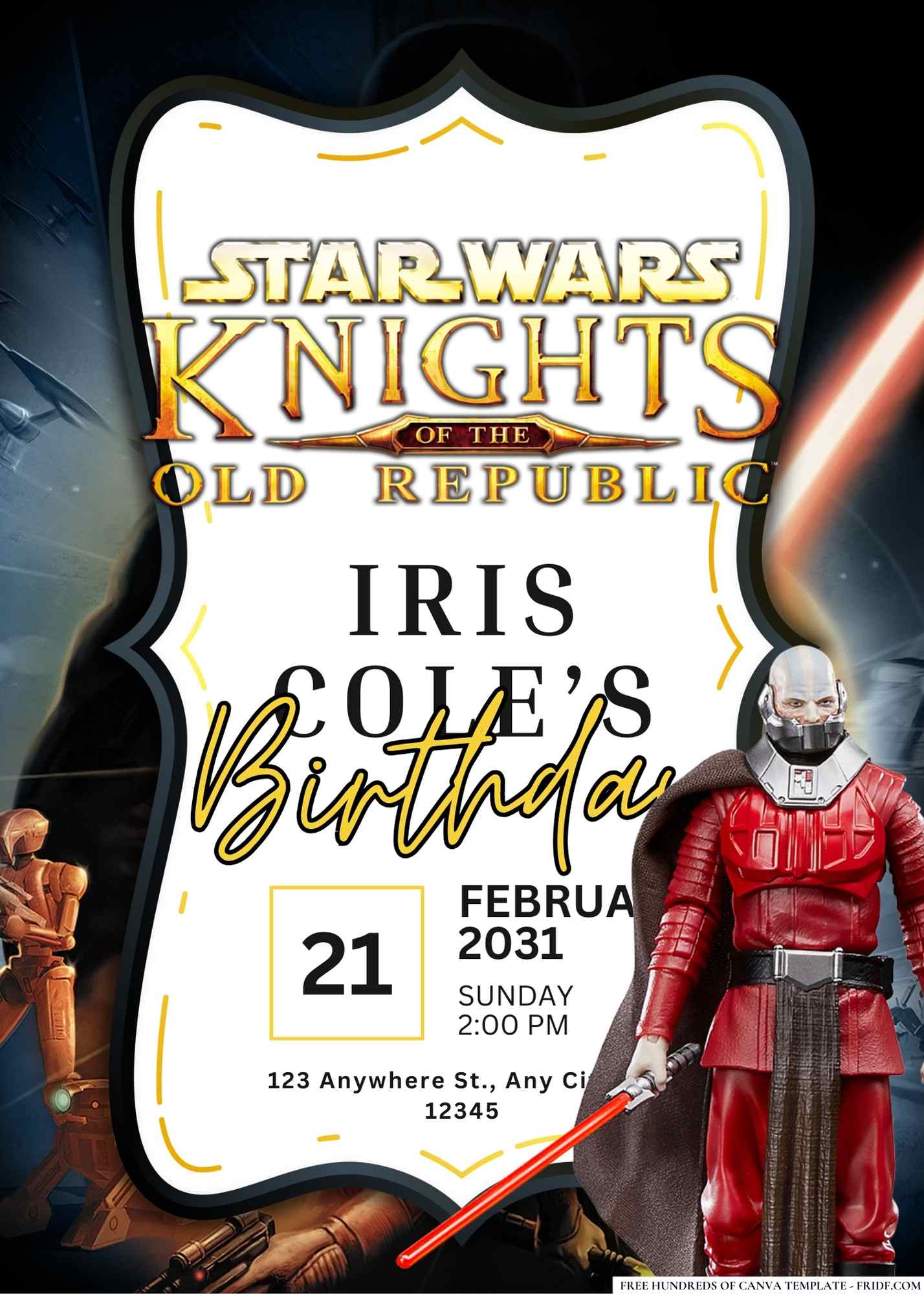 FREE Editable Star Wars Knights of the Old Republic Birthday