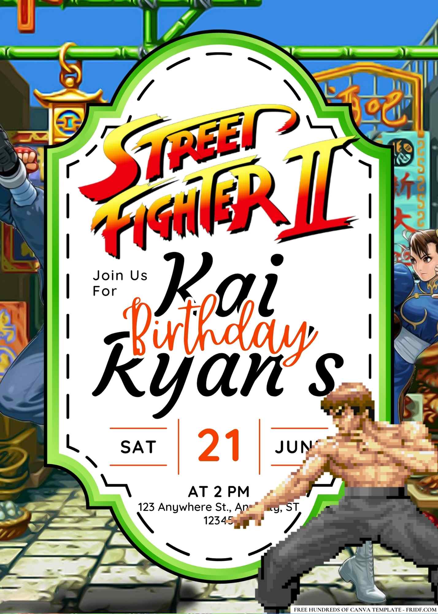 FREE Editable Street Fighter II Birthday Invitation