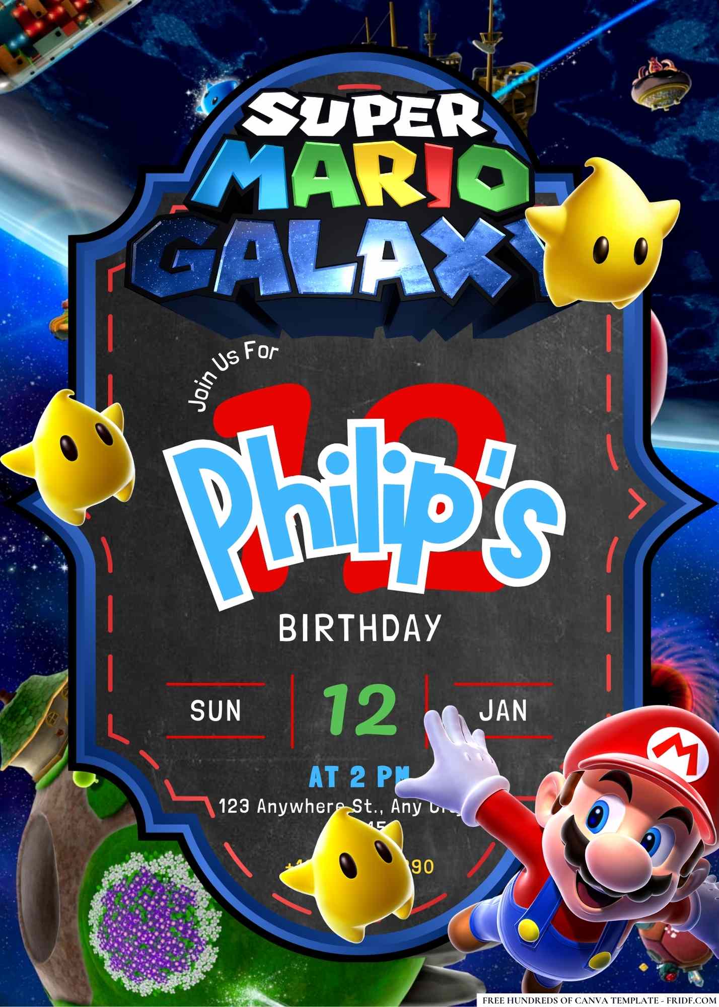 FREE Editable Super Mario Galaxy Birthday Invitation