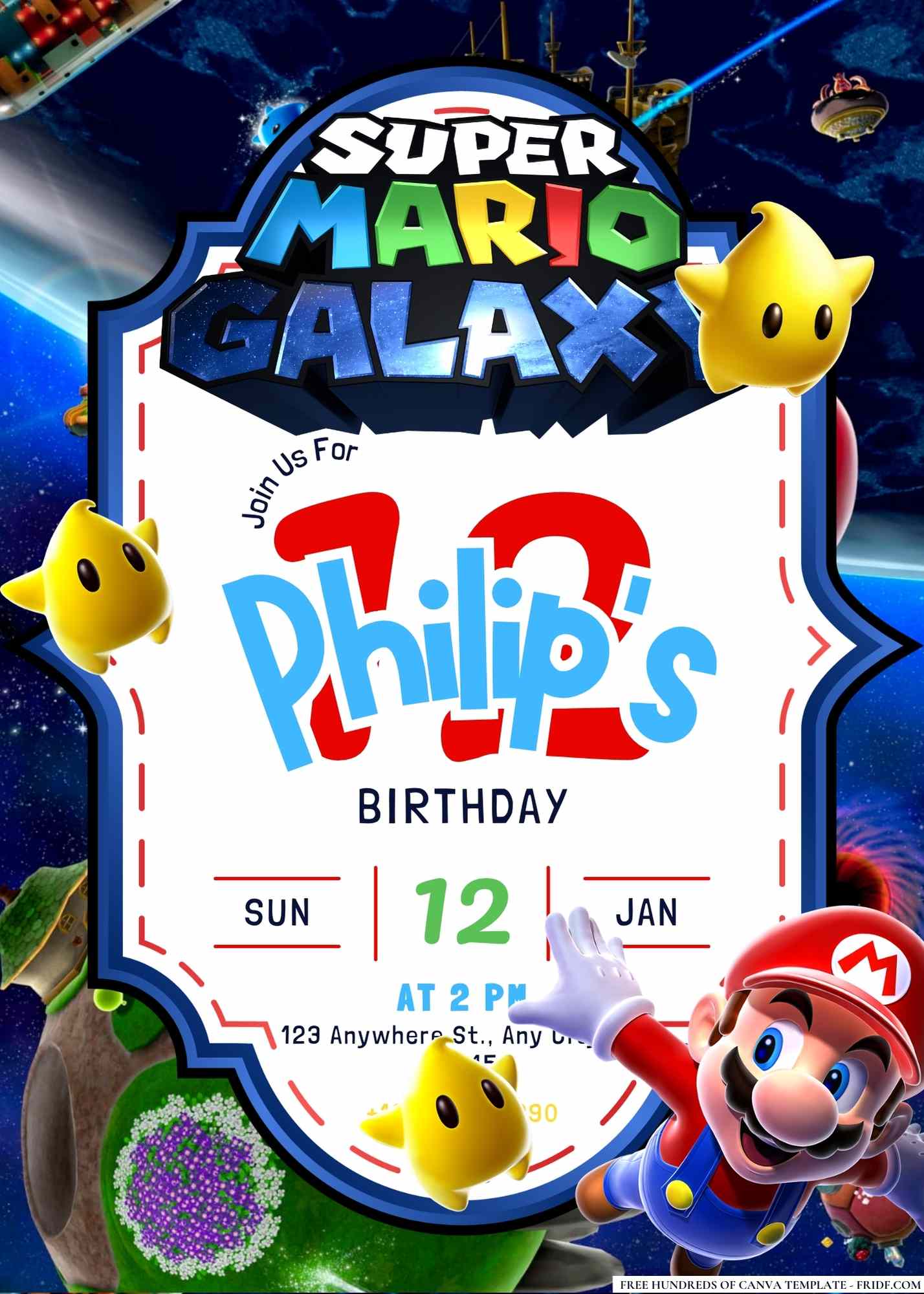 FREE Editable Super Mario Galaxy Birthday Invitation