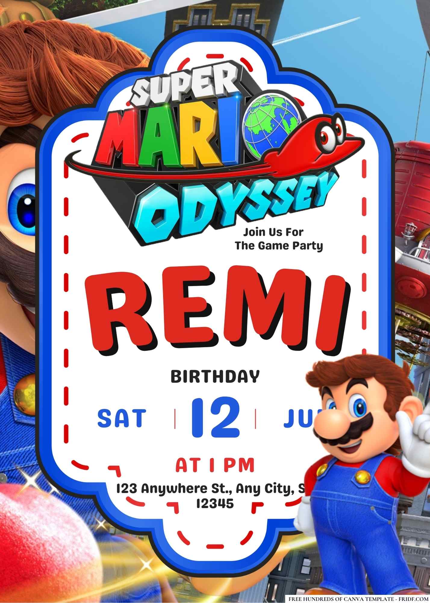FREE Editable Super Mario Odyssey Birthday Invitation