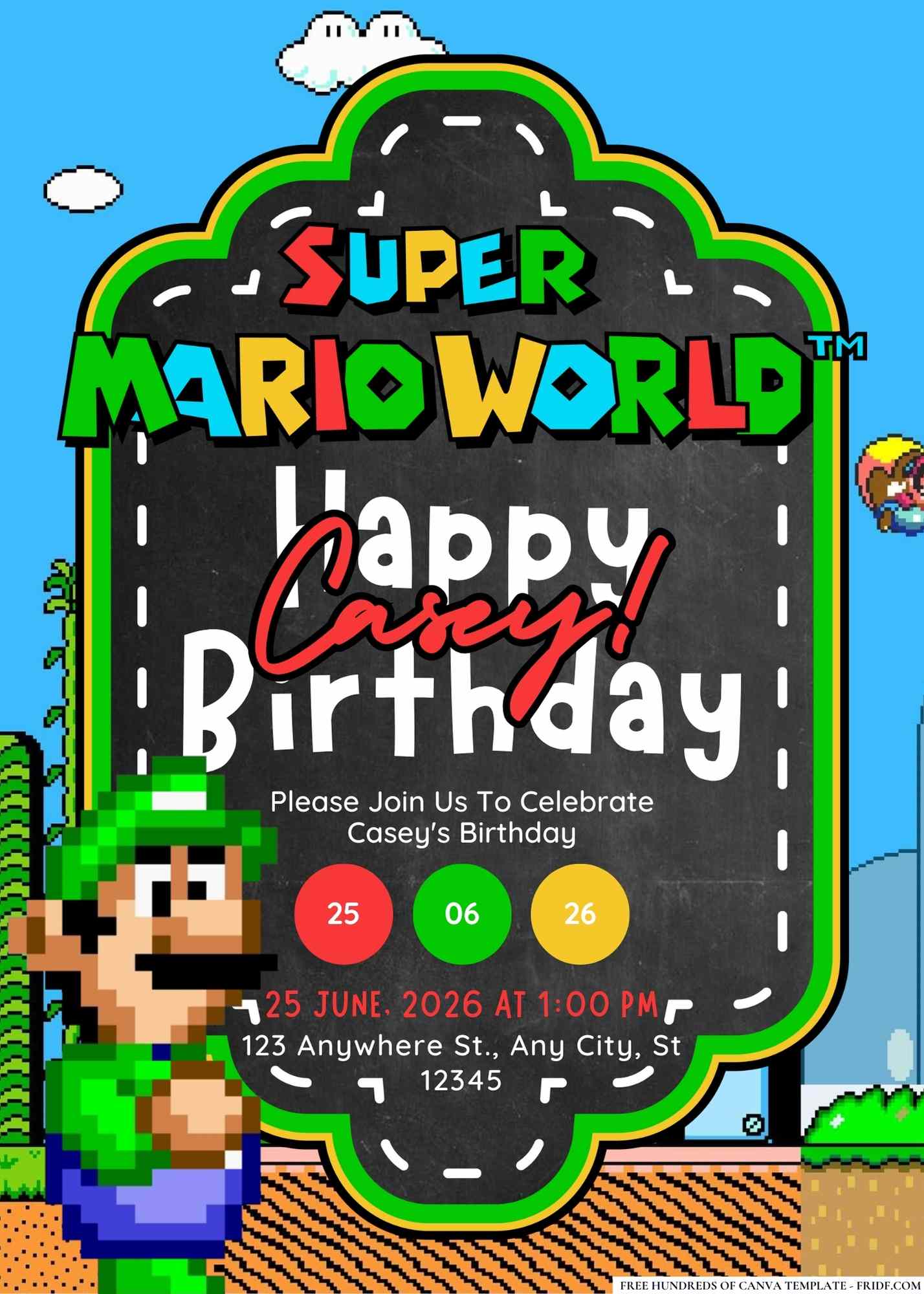 FREE Editable Super Mario World Birthday Invitation