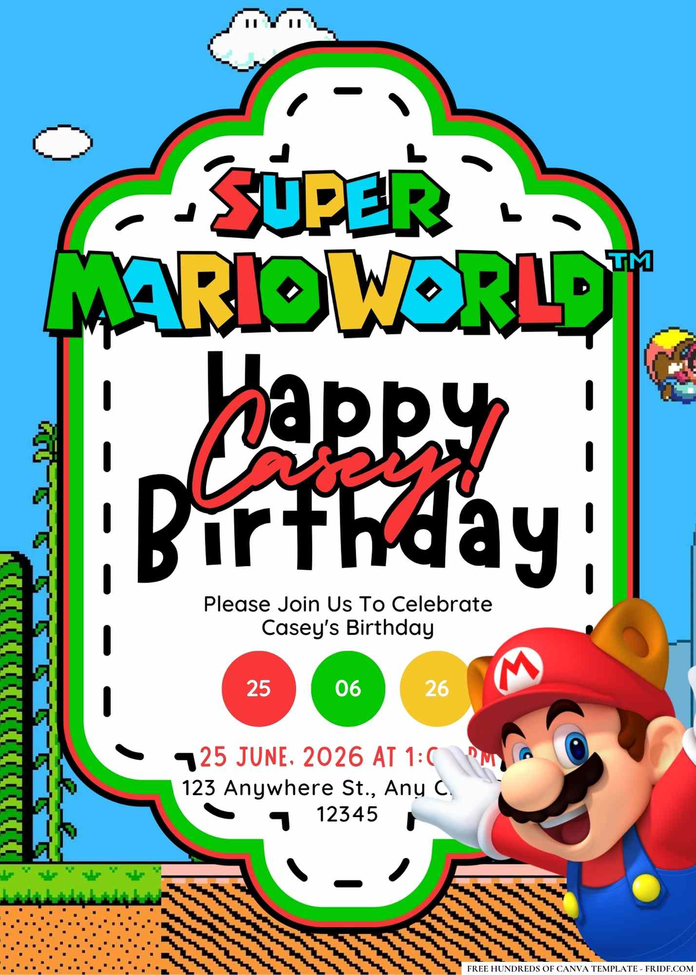FREE Editable Super Mario World Birthday Invitation