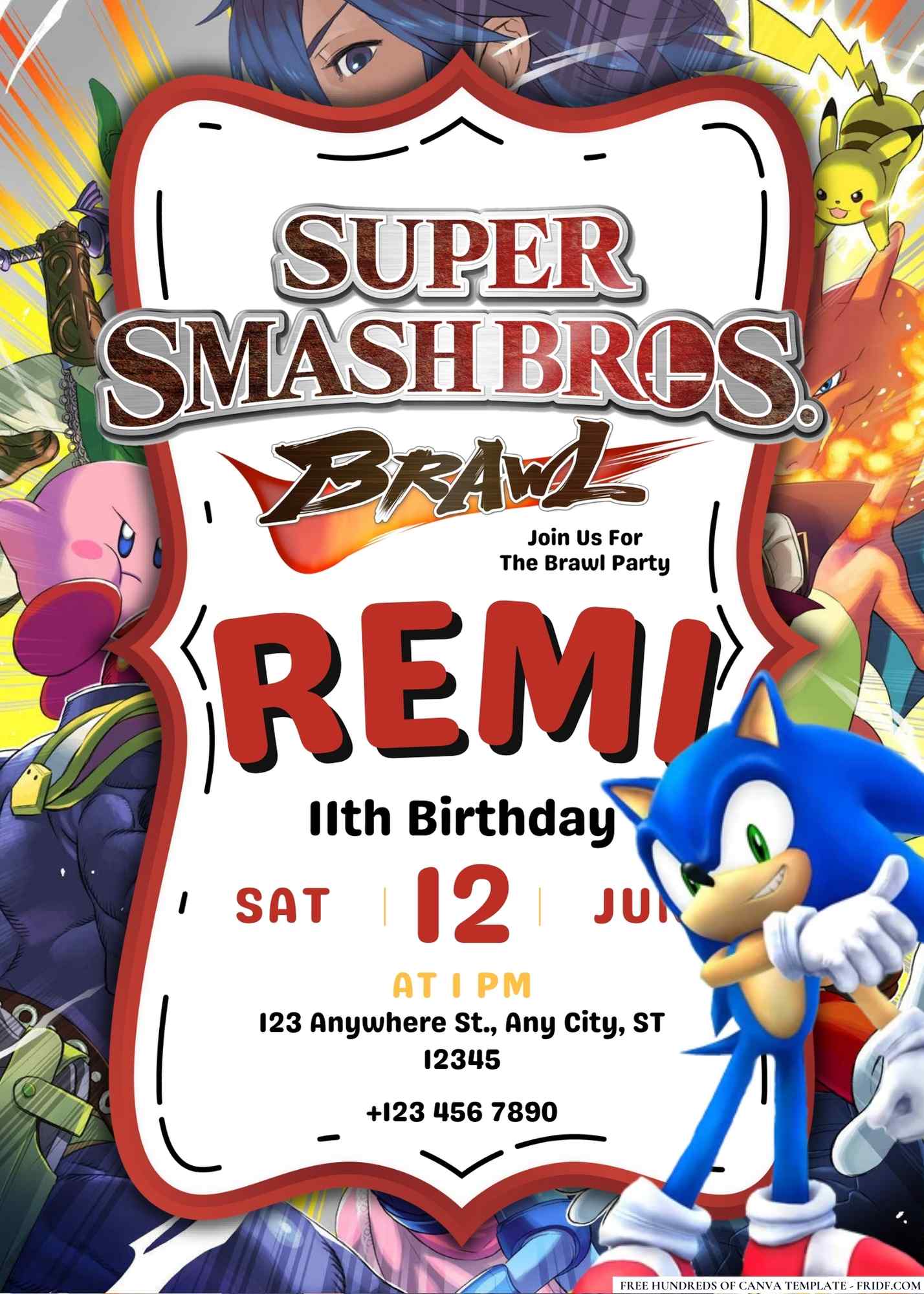 FREE Editable Super Smash Bros. Brawl Birthday Invitation