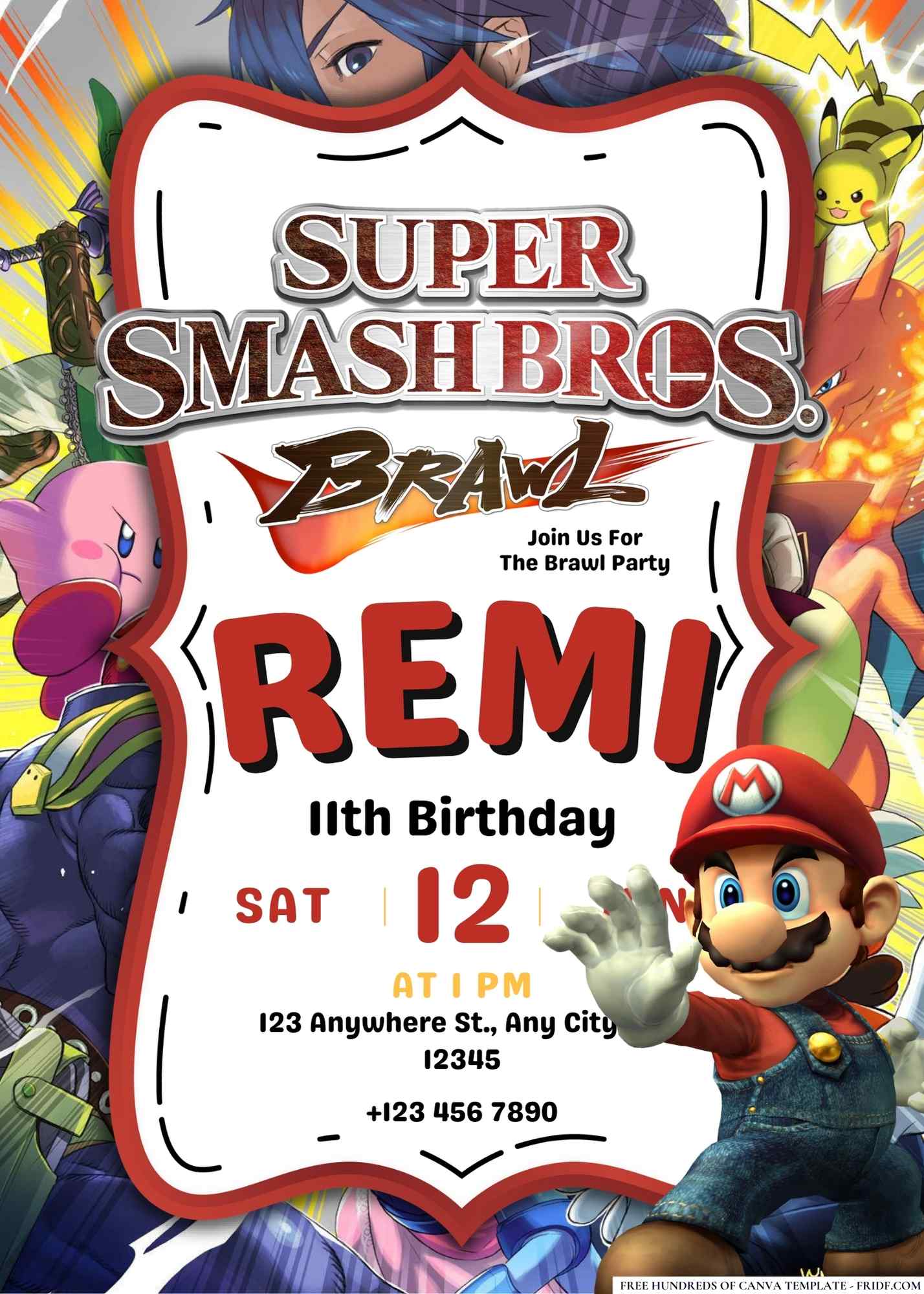 FREE Editable Super Smash Bros. Brawl Birthday Invitation