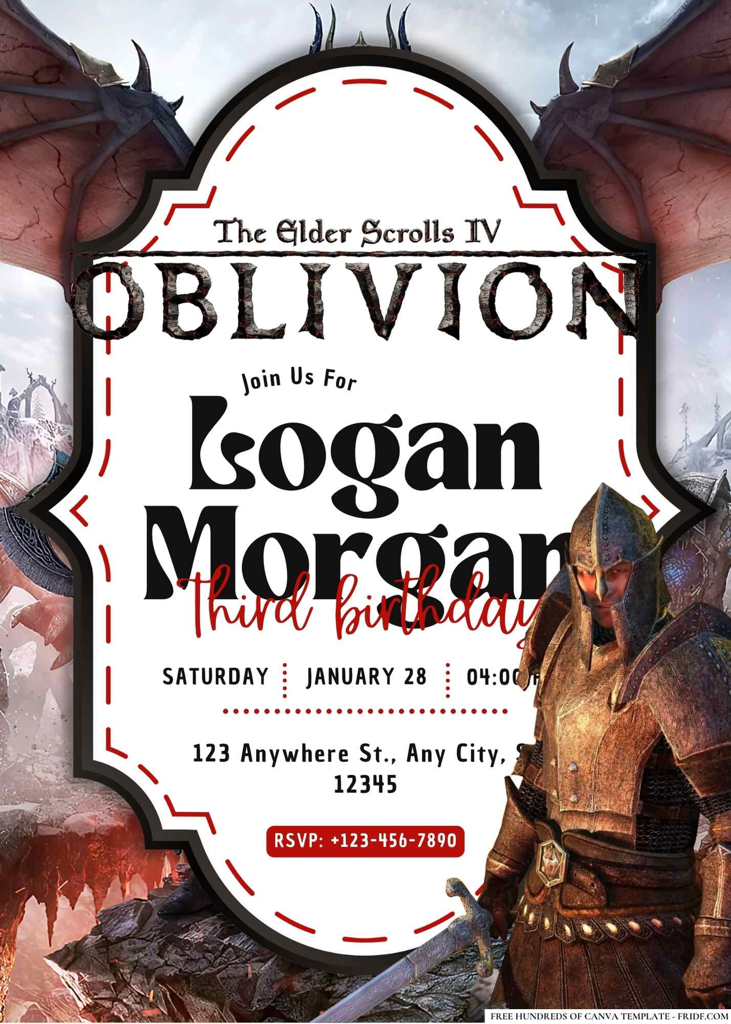 FREE Editable The Elder Scrolls IV Oblivion Birthday Invitation