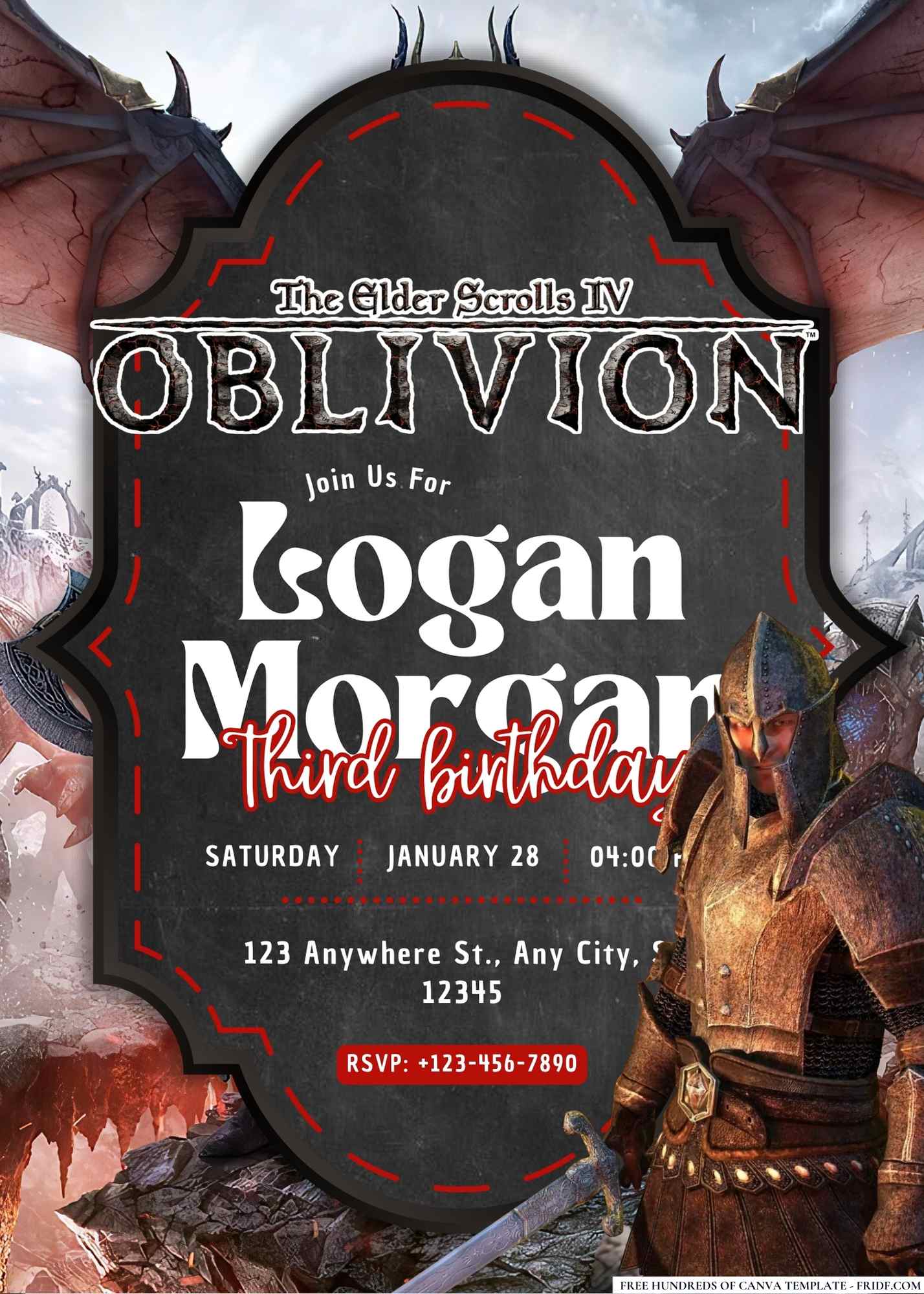 FREE Editable The Elder Scrolls IV Oblivion Birthday Invitation