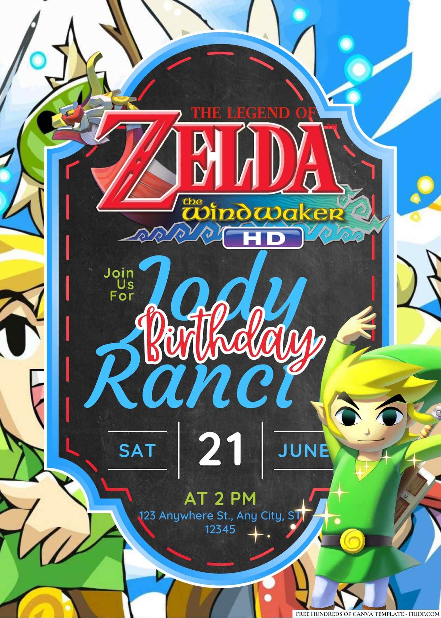 FREE Editable The Legend of Zelda The Wind Waker Birthday Invitation