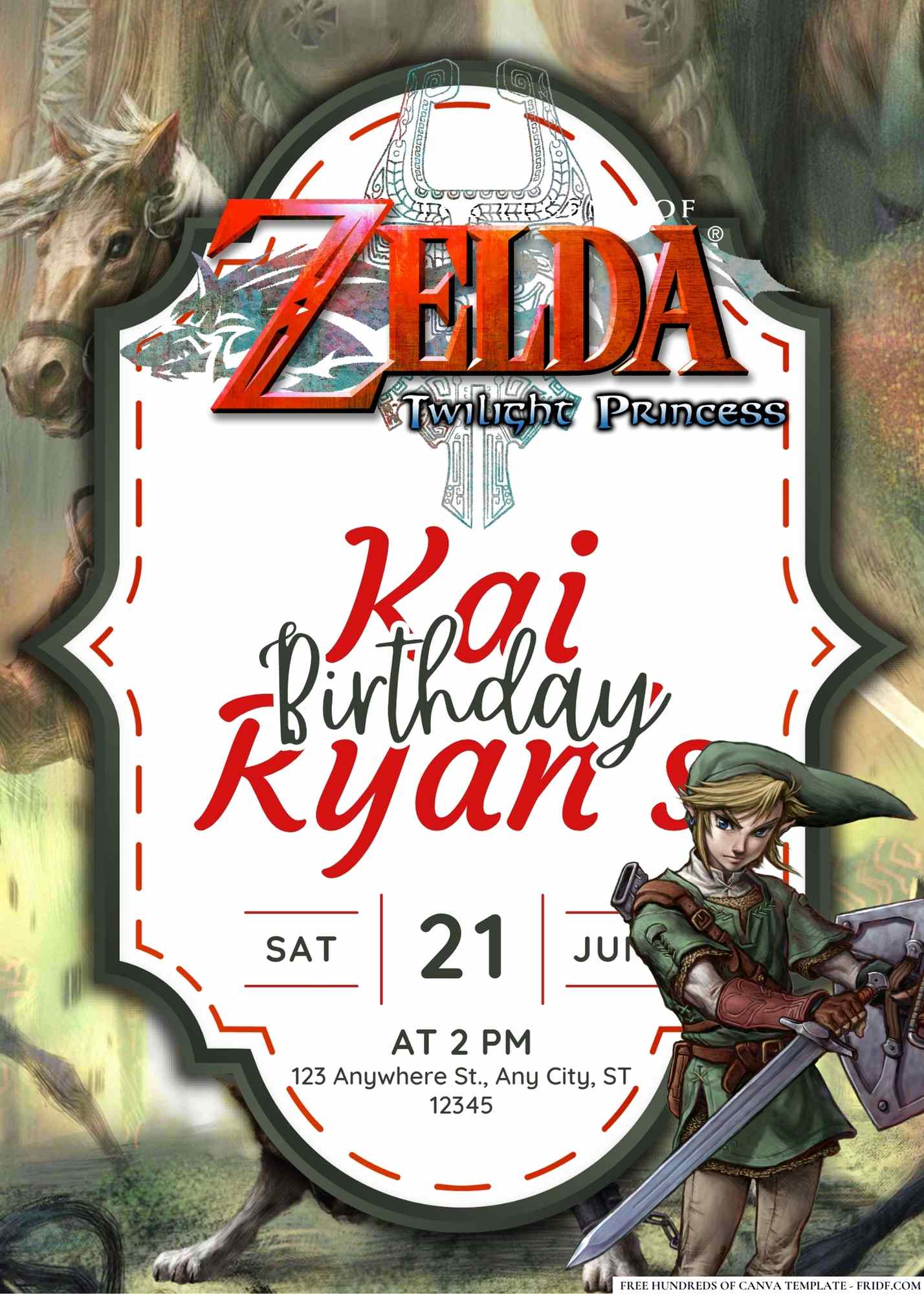 FREE Editable The Legend of Zelda Twilight Princess Birthday Invitation