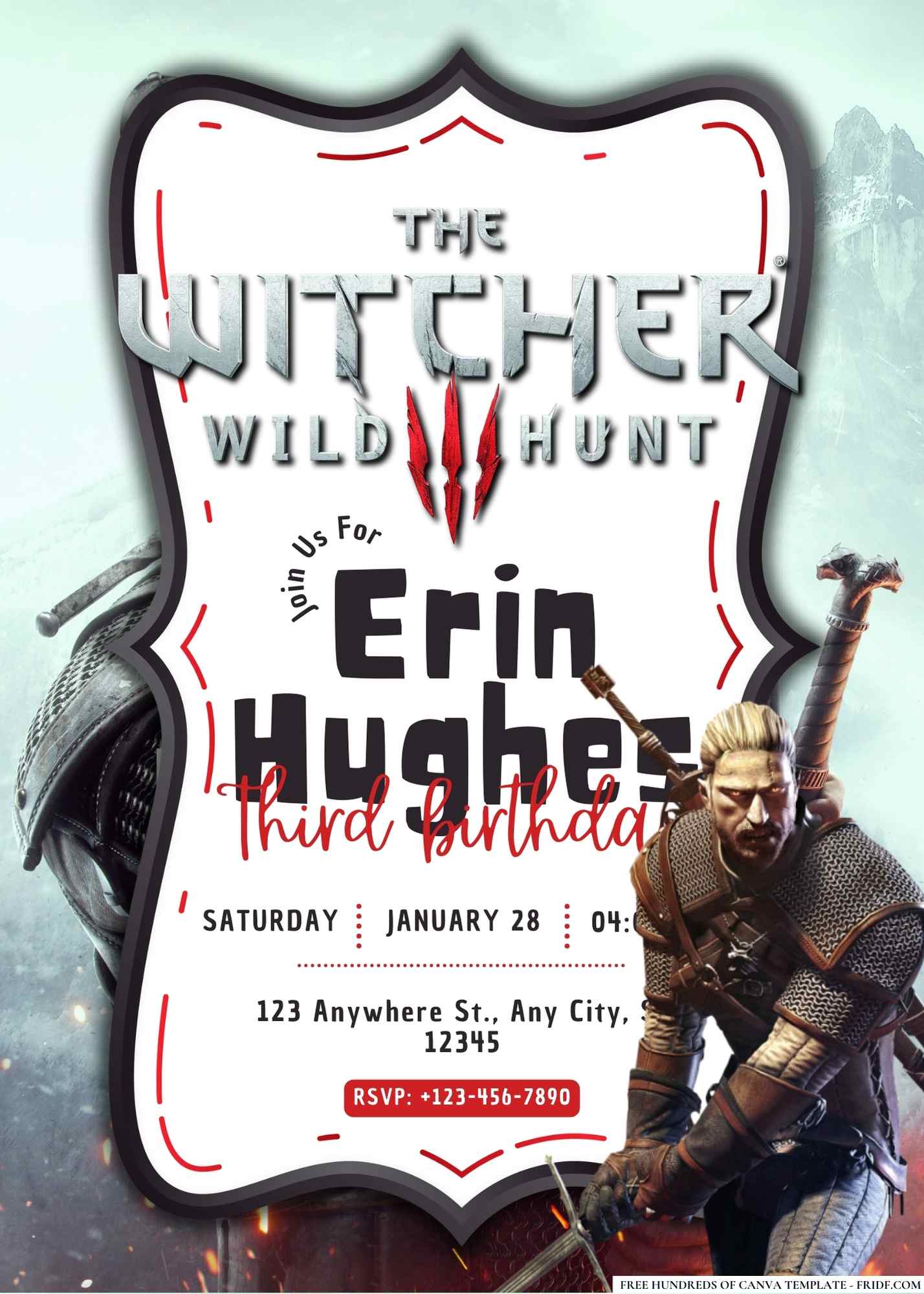 FREE Editable The Witcher 3: Wild Hunt Birthday Invitation