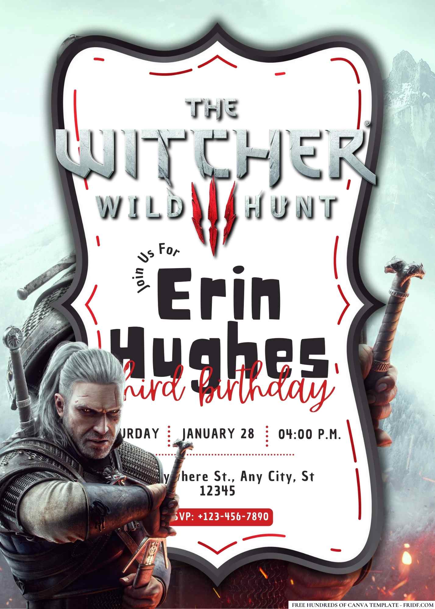 FREE Editable The Witcher 3: Wild Hunt Birthday Invitation
