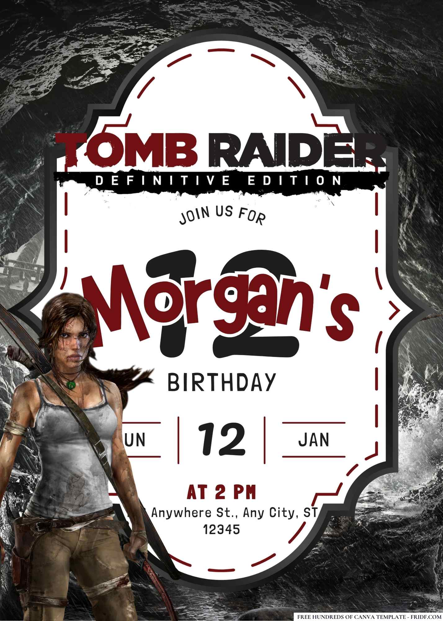 FREE Editable Tomb Raider Birthday Invitation