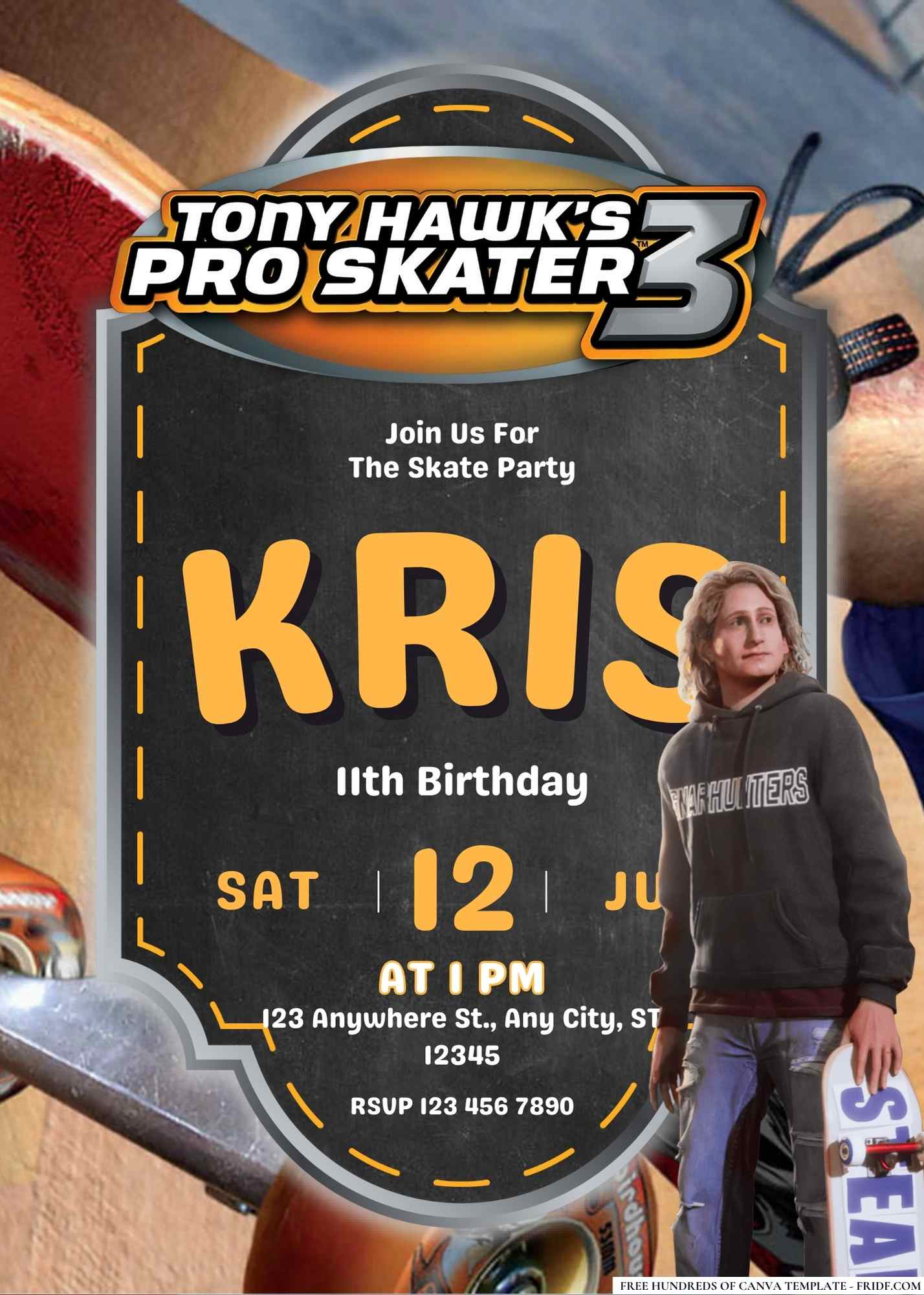 FREE Editable Tony Hawk’s Pro Skater 3 Birthday Invitation
