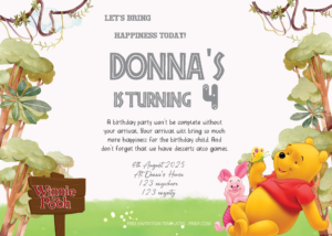 Free Editable PDF - Jungle Winnie The Pooh Birthday Invitation Templates