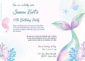 Free Editable PDF - Sparkling Mermaid Birthday Invitation Templates