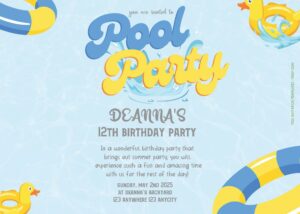 Free Editable PDF - Summer Pool Party Birthday Invitation Templates