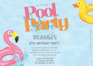 Free Editable PDF - Summer Pool Party Birthday Invitation Templates