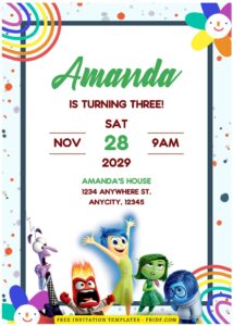 (Free Editable PDF) Colorful Inside Out Kids Birthday Invitation Templates A