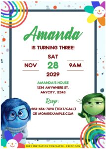 (Free Editable PDF) Colorful Inside Out Kids Birthday Invitation Templates B