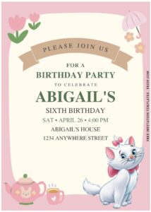 (Free Editable PDF) Cutie Marie The Aristocat Birthday Invitation Templates D
