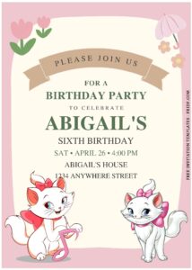 (Free Editable PDF) Cutie Marie The Aristocat Birthday Invitation Templates F