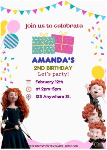 (Free Editable PDF) Merida Brave Kids Birthday Invitation Templates J